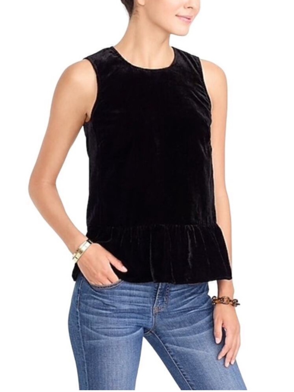 J.Crew Velvet Peplum Tank | Black | 8
